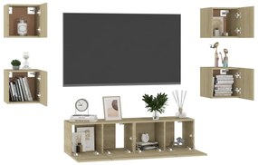 6 pcs conjunto móveis de TV derivados madeira carvalho sonoma