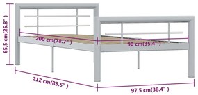 Estrutura de cama 90x200 cm metal cinzento e branco