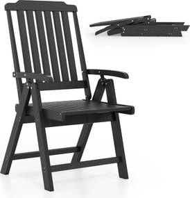 Cadeira dobrável para jardim em HDPE para todas as condições meteorológicas com apoios para os braços, encosto curvo e assento com ripas Preta
