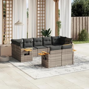 vidaXL 9 pcs conjunto sofás p/ jardim com almofadões vime PE cinzento