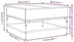 Mesa de centro 80x80x45cm deriv. madeira/metal cinzento sonoma