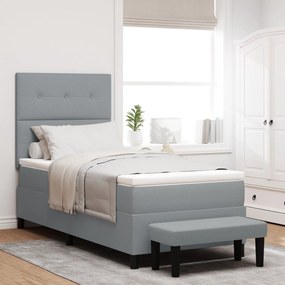 Cama Box Spring com Colchão &amp; Banco Cinza Claro 80x200 cm Tecido