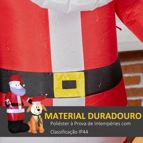 Pai Natal Insuflável com Cão 9 Luzes LED IP44 e Inflador Elétrico Decoração de Natal para Interiores Exteriores 117x80x157cm Multicor