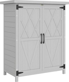 Outsunny Armário de Jardim de Madeira 75x40x90 cm Armário para Armazenamento de Ferramentas com 4 Prateleiras 2 Portas Cinzento | Aosom Portugal