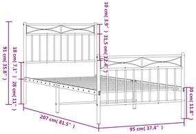 Estrutura de cama com cabeceira e pés 90x200 cm metal branco
