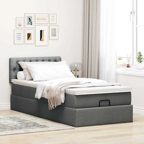 Estrutura cama otomana colchão 90x190 cm tecido cinzento escuro