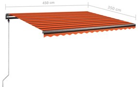 Toldo retrátil manual independente 450x350cm laranja e castanho