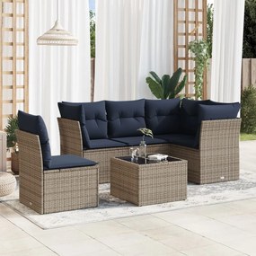 vidaXL 6 pcs conjunto sofás p/ jardim c/ almofadões vime PE cinzento