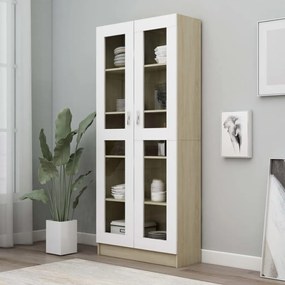 vidaXL Armário vitrine 82,5x30,5x185,5cm contraplacado branco/carvalho