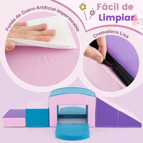 Blocos de escalada de espuma para crianças macios com 6 peças para actividades de escalada e gatinhar com rampa de túnel Azul