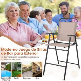 Conjunto de 2 bancos altos rebatíveis Jardim com estrutura metálica em tecido respirável e apoios para os braços Apoio para os pés para o pátio 53 x 6