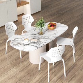 Conjunto de 4 cadeiras de jantar modernas em meta com costas ocas e pernas em metal Cadeira de hóspedes sem braços Branco