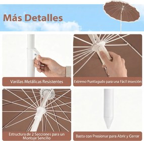 Guarda-sol de praia com franjas, 200 cm, 12 varas, ângulo de inclinação ajustável, proteção solar, estilo boémio, para jardim, pátio ou piscina, Cafe