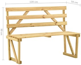 Banco de jardim 120 cm madeira de pinho impregnada