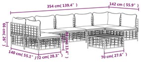 8 pcs conjunto lounge de jardim c/ almofadões vime PE antracite