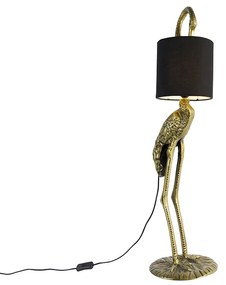 Candeeiro de pé vintage latão com abajur de tecido preto - Animal Crane Rústico