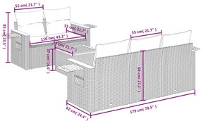 6 pcs conjunto de sofás p/ jardim com almofadões vime PE bege