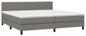 Cama box spring c/ colchão e LED 200x200 cm tecido cinza-escuro