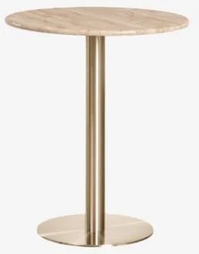 Mesa De Bar Redonda Em Pedra Natural Xiren Ø70 Cm & Travertino & Ouro Escovado - Sklum