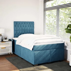 Cama boxspring com colchão 120x200 cm veludo azul