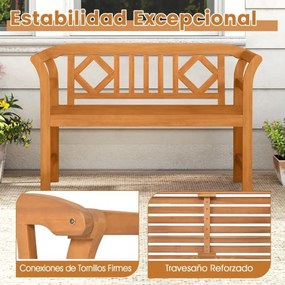 Banco Jardim Exterior 118 x 50 x 78,5 cm em Madeira de Acácia para 2 Pessoas com Encosto e Apoios de Braços Quadriculados Capacidade 360 kg para Varan