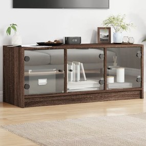 vidaXL Móvel de TV c/ portas de vidro 102x37x42 cm carvalho castanho
