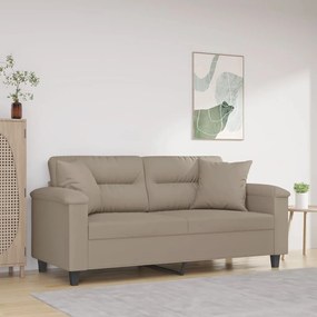 Sofá 2 lugares c/ almofadas 140 cm microfibra cinza-acastanhado