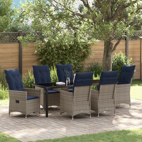 Conjunto de Jantar para Jardim vidaXL de 7 Peças com Almofadas de Rattan Poliéster Cinza