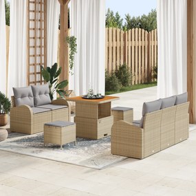 Conjunto de Sofás de Jardim 8 Peças com Almofadas Bege Rattan Acácia