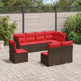 vidaXL 8 pcs conjunto sofás de jardim c/ almofadões vime PE castanho