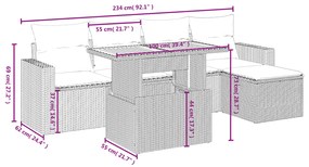 6 pcs conjunto de sofás p/ jardim com almofadões vime PE bege