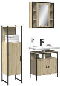 3 pcs conj. móveis casa banho derivados madeira carvalho sonoma