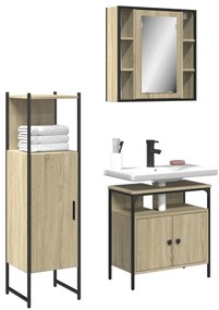 vidaXL 3 pcs conj. móveis casa banho derivados madeira carvalho sonoma