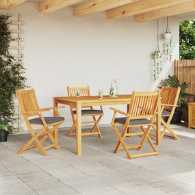 Cadeiras de Jardim Dobráveis vidaXL com Almofada Cinza 4pcs de Madeira