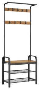 Cabide VASAGLE, cabide com banco para guardar sapatos, design 4 em 1, com 9 ganchos removíveis, varão para roupas, para corredor, entrada, 33,7 x 77 x 183 cm, industrial, nogueira rústica e preto HSR040B41