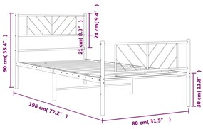 Estrutura de cama com cabeceira e pés 75x190 cm metal branco