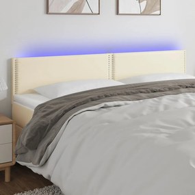 Cabeceira de cama c/ LED 180x5x78/88 cm couro artificial creme