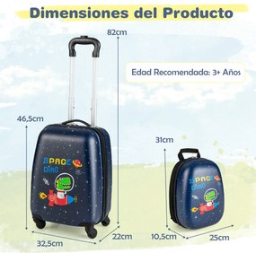O nosso conjunto de malas infantis de 2 peças inclui uma mala de mão rígida e uma mochila, que oferecem grande capacidade para manter seus artigod bem