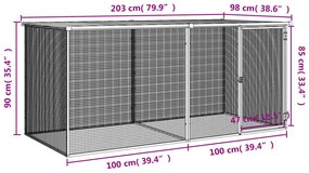 Galinheiro com teto 203x98x90 cm aço galvanizado cinza-claro