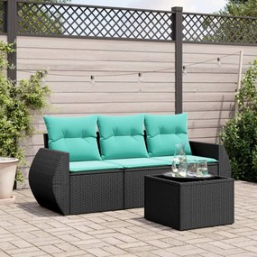 vidaXL 4 pcs conjunto de sofás p/ jardim c/ almofadões vime PE preto