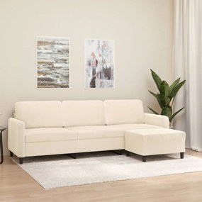 vidaXL Sofá de 3 lugares com apoio de pés 210 cm veludo cor creme