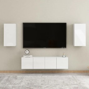 vidaXL 4 pcs conjunto de móveis de TV contraplacado branco brilhante