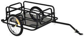 PawHut Reboque de bicicleta dobrável para carregamento de bagagem de 40kg com estrutura de aço leve e refletores 139x71,5x49 cm Preto