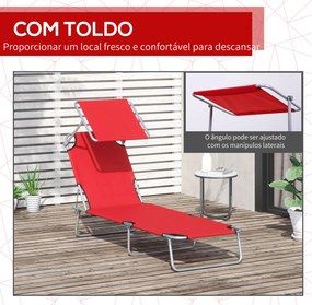 Espreguiçadeira de Jardim Dobrável com Toldo Removível e Ajustável em