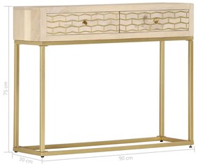 Mesa consola 90x30x75 cm madeira de mangueira maciça dourado