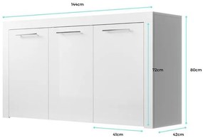 Aparador Neyla de 144cm - Branco/Cinzento Brilhante - Design Moderno