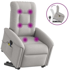 vidaXL Poltrona elevatória de massagens tecido cinzento-nublado