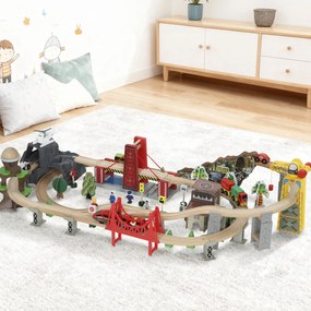 Conjunto de 100 Peças de Comboio de Madeira para Crianças, 118 x 60 x 27,5 cm, Compatível com Grandes Marcas, Multicolor
