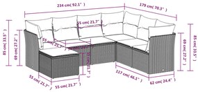 7 pcs conjunto sofás p/ jardim c/ almofadões vime PE cinzento