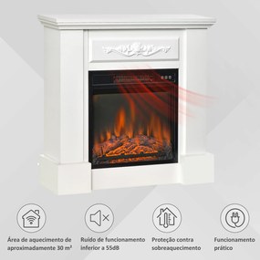 Lareira Elétrica 1800W com Efeito de Chama Realista Controlo Remoto Temporizador para Ambientes até 30 m² 80,7x22,5x76,5 cm Branco